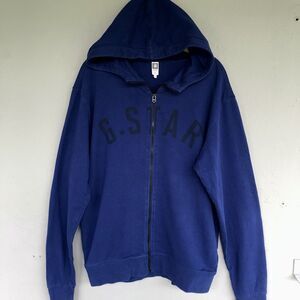 G-Star Raw Zip Up Hooded Sweater Jacket Men XL Blue Logo Casual Athleisure